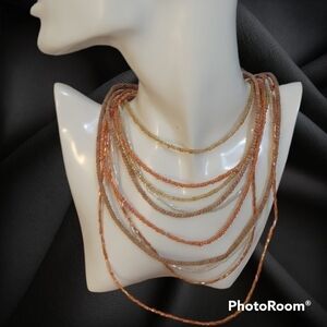 3/$30 Orange Glass Wood Seed Beaded Layered Torsade Necklace